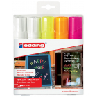 Edding krijtmarker e-4090 schuine punt etui van 5 stuks: 2 x wit, 1 x geel, 1 x oranje en 1 x roze