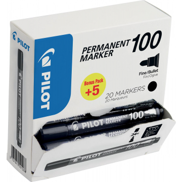 Pilot permanent marker 100, XXL doos met 15 + 5 stuks, zwart