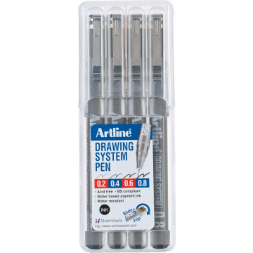 Fineliner Drawing System etui van 4 stuks: 0,2 - 0,4 - 0,6 en 0,8 mm