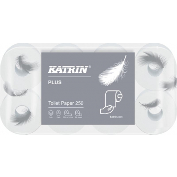 Katrin toiletpapier Plus, 3-laags, 250 vel per rol, pak van 8 rollen