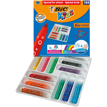 Kleurstiften BicKids couleur medium assorti schoolbox ÃÂ  144 stuks