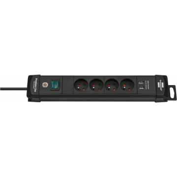 Stekkerdoos Brennenstuhl Premium 4-voudig 2USB 1,8m zwart kabel H05VV-F 3G1,5 FR/BE