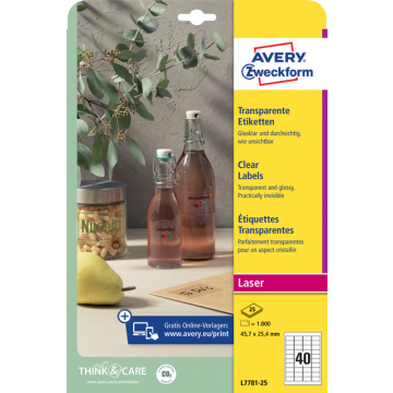 Etiket Avery Zweckform L7781-25 45.7x25.4mm transparant 1000stuks