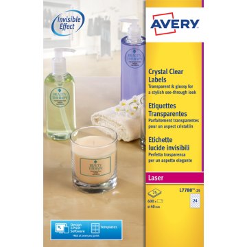 Etiket Avery L7780-25 rond 40mm transparant 600 stuks