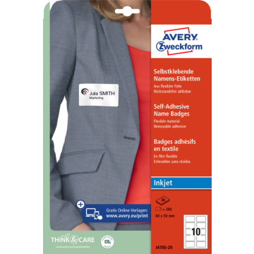 Badge Avery Zweckform J4785-20 80x50mm wit 200stuks