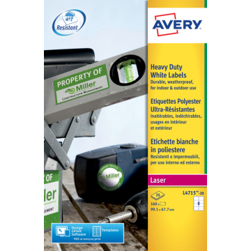 Etiket Avery L4715-20 99.1x67.7mm weerbestendig wit 160 stuks