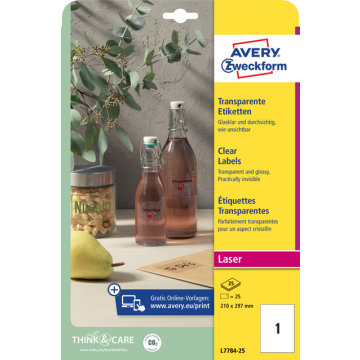 Etiket Avery L7784-25 210x297mm transparant 25 stuks