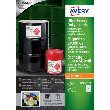 Etiket Avery B7651-50 38x21mm polyethyleen wit 3250stuks