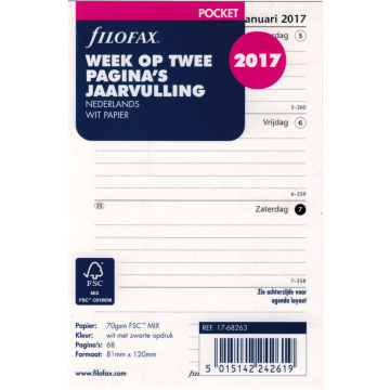 Filofax Pocket Vulling Week op 2 Pagina's 2017