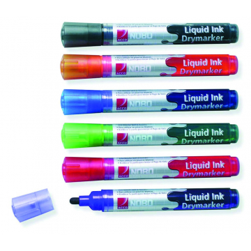 Nobo Drywipe Markers met vloeibare inkt, pak van 6 stuks