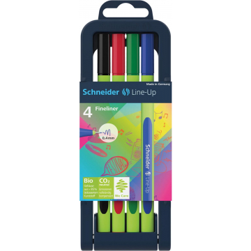 Schneider fineliner Line-Up, etui van 4 stuks in geassorteerde kleuren