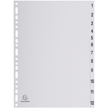 Exacompta tabbladen numeriek voor ft A4, uit PP, grijs, 12 tabs