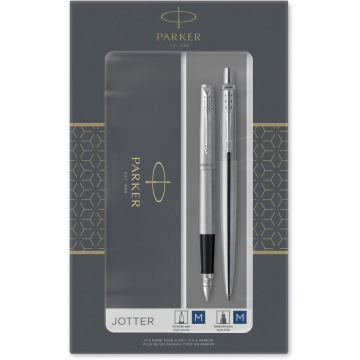 Parker Jotter giftbox duoset, vulpen en balpen, zilver