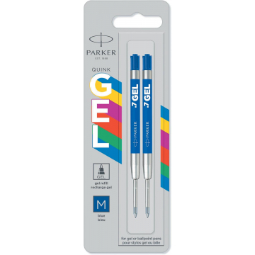 Parker gelvulling voor balpen medium, 0,7 mm, blauw, blister van 2 stuks