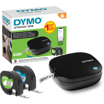 Display Dymo: 10 x LetraTag 200B promopack + 10 x LetraTag 100H + 40 x tape (20 x papier en 20 x plastic)