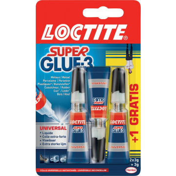 Loctite secondelijm Super Glue Universal, 2 + 1 gratis, op blister