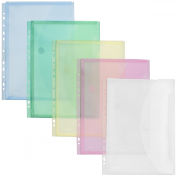 Foldersys geperforeerde showtas A4, geassorteerde kleuren, pak van 5 stuks
