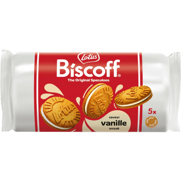 Lotus Biscoff gevulde speculoos, display van 16 stuks met 5 koekjes, 50 g, vanille