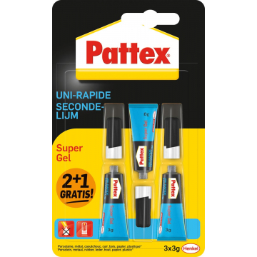 Pattex Super Gel secondelijm, 3 g, 2 + 1 gratis, op blister