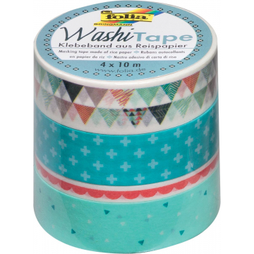 Folia washi tape pastel, pak met 4 stuks in geassorteerde kleuren