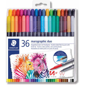 Staedtler brushpen Marsgraphic duo, doos van 36 stuks in geassorteerde kleuren