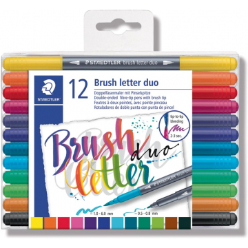 Staedtler brushpen Brush letter duo, doos van 12 stuks in geassorteerde kleuren