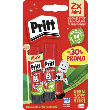 Pritt plakstift blister van 2 stuks van 11 g, 2de aan halve prijs
