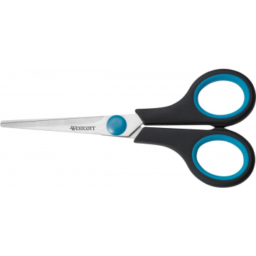 Schaar Softgrip 14 cm, symmetrische ogen, blauw/zwart