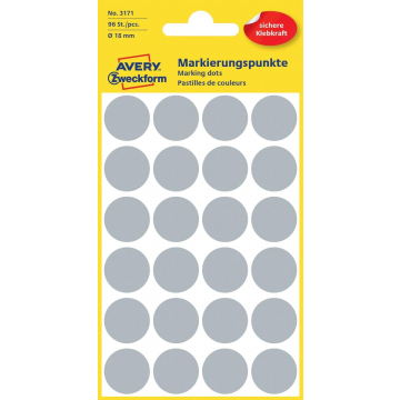 Avery Ronde etiketten diameter 18 mm, grijs, 96 stuks