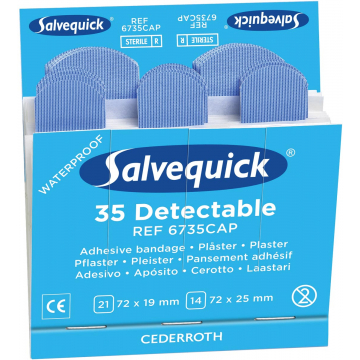 Salvequick navulling voor pleisterautomaat, 35 blauwe pleisters per navulling, pak van 6 navullingen