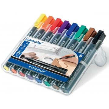 Staedtler permanent marker Lumocolor 350, doos met 8 stuks in geassorteerde kleuren