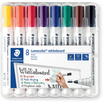 Staedtler whiteboardmarker Lumocolor, etui van 8 stuks in geassorteerde kleuren