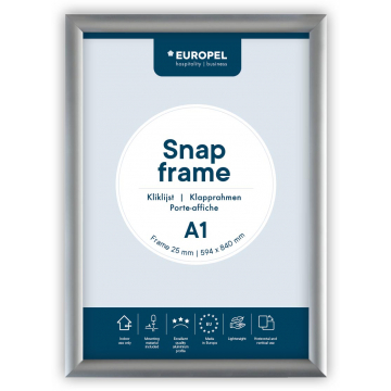 Europel clicklijst, lijst 25mm A1, zilverkleurig posterframe