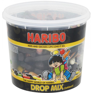 Haribo snoepgoed, emmer van 650 g, dropmix gekleurd