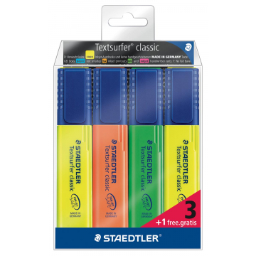 Staedtler markeerstift Textsurfer Classic, etui 3 + 1 gratis