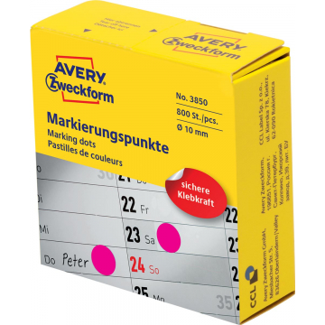 Avery marking dots, diameter 10 mm, rol met 800 stuks, rood