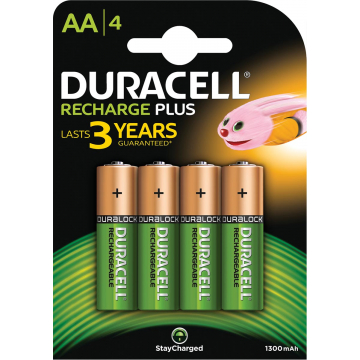 Duracell oplaadbare batterijen Recharge Plus AA, blister van 4 stuks