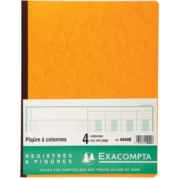 Exacompta registers, ft 32 x 25 cm, 4 kolommen op 1 bladzijde, 31 lijnen, 80 bladzijden