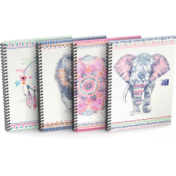 Oxford Boho Chic spiraalblok, ft A5, 120 bladzijden, geruit 5 mm, geassorteerde kleuren
