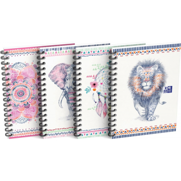 Oxford Boho Chic spiraalblok, ft A6, 120 bladzijden, geruit 5 mm, geassorteerde kleuren