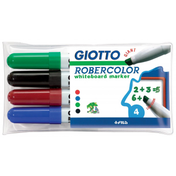 Giotto Robercolor whiteboardmarker maxi, schuine punt, etui met 4 stuks in geassorteerde kleuren