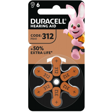 Duracell hoortoestelbatterijen DA312, blister van 6 stuks