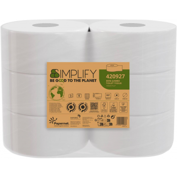 Papernet toiletpapier Simplify Mini Jumbo, 2-laags, 557 vellen, pak van 6 rollen