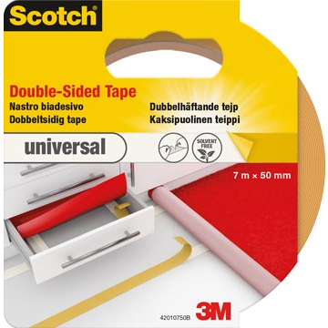 Scotch dubbelzijdige plakband voor tapijt en vinyl Universal, ft 50 mm x 7 m, blisterverpakking