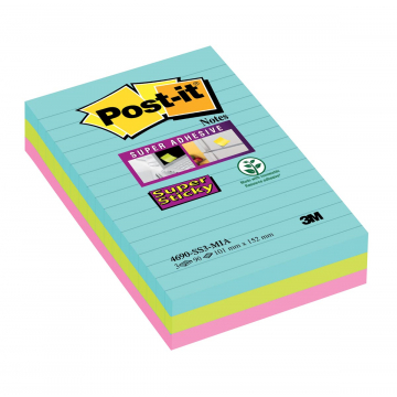 Post-it Super Sticky notes Miami, ft 101 x 152 mm, 90 vel, pak van 3 blokken 