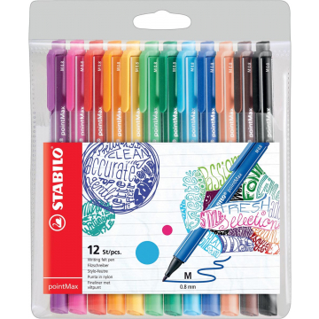 Stabilo schrijfstift pointMax, etui met 12 stuks in geassorteerde kleuren