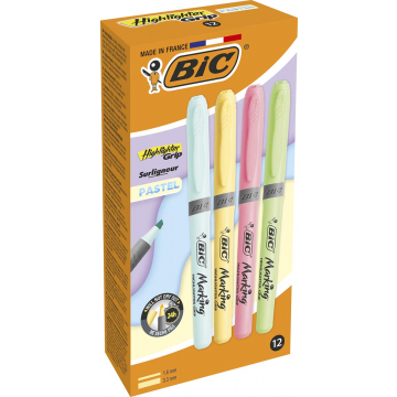 Bic markeerstift Highlighter Grip Pastel, doos met 12 stuks