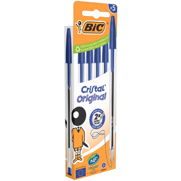 Bic Cristal balpen medium, blauw, blister van 5 stuks