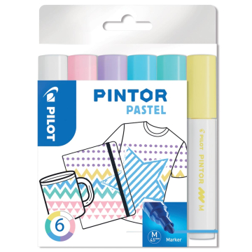 Pilot Pintor Pastel marker, medium, blister van 6 stuks in geassorteerde kleuren