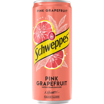 Schweppes Pink grapefruit frisdrank, sleek blik van 33 cl, pak van 24